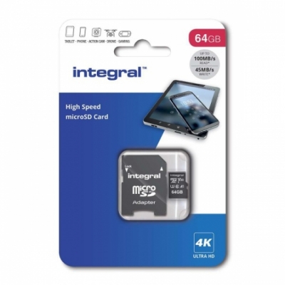 64 GB Integral Premium microSDXC / SD Minneskort V30, class 10