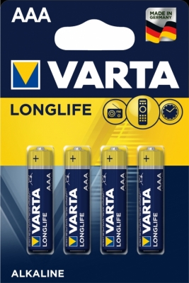 AAA  Varta Longlife LR3 Alkaliskt 4-pack i gruppen Batterier / AA  AAA  9V - batterier hos Batteriexperten.com (AAA_VA_4P)