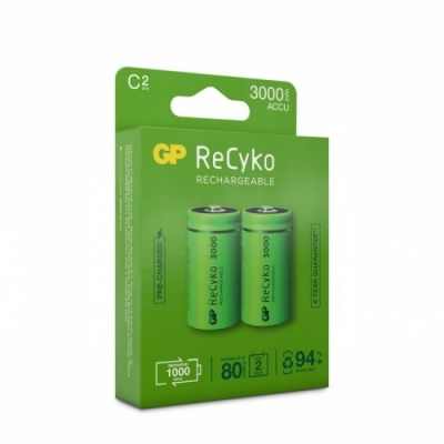 C / R14 Recyko GP 3000mAh NI-MH - 2-pakning i gruppen Batterier / Oppladbare batterier / GP Batterier hos Batteriexperten.com (GPREC3000C_2P)
