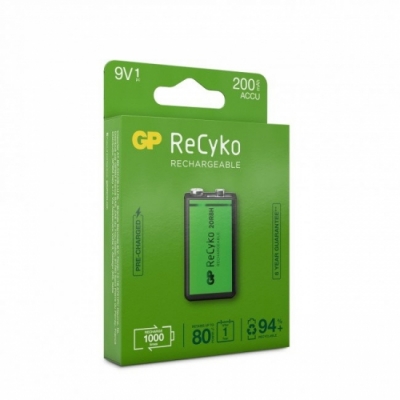 9V Recyko GP Recyko 200mAh NI-MH i gruppen Batterier / Oppladbare batterier / GP Batterier hos Batteriexperten.com (GPREC9V_1)