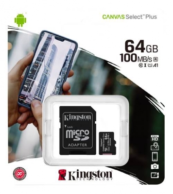 64 GB Kingston Canvas Select Plus MicroSDXC Class 10 med adapter)